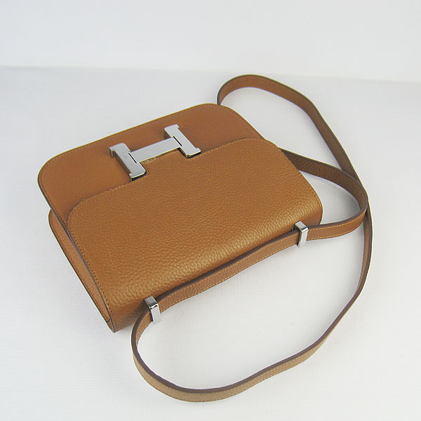 7A Hermes Oxhide Leather Message Bag Light Coffee H017 - Click Image to Close